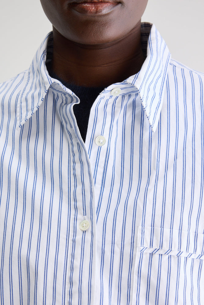 Bellerose GRAHAM CROPPED POPLIN STRIPED SHIRT Iris Bloom / Natural