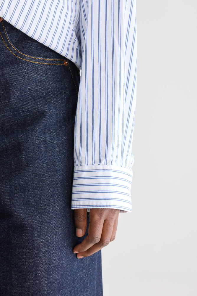 Bellerose GRAHAM CROPPED POPLIN STRIPED SHIRT Iris Bloom / Natural