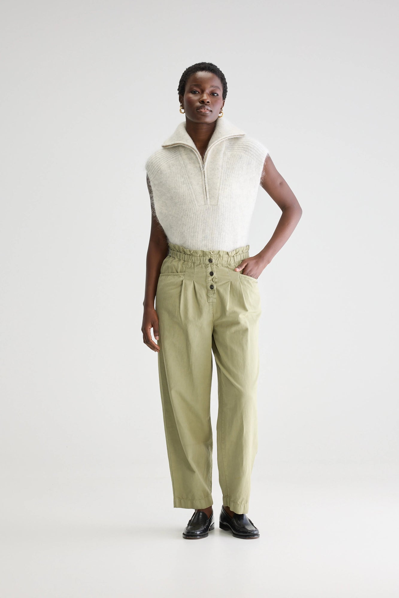 Bellerose LILOW PAPERBAG TROUSERS Sauge – Peony Rouge