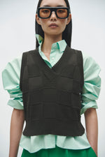 Cordera CHECKERED COTTON & CASHMERE WAISTCOAT  - DARK MOSS