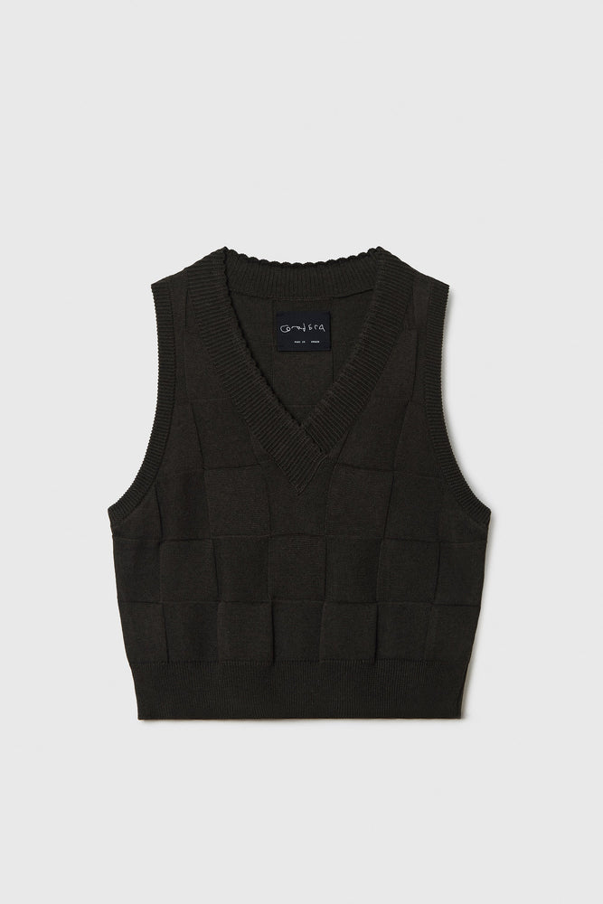 Cordera CHECKERED COTTON & CASHMERE WAISTCOAT  - DARK MOSS