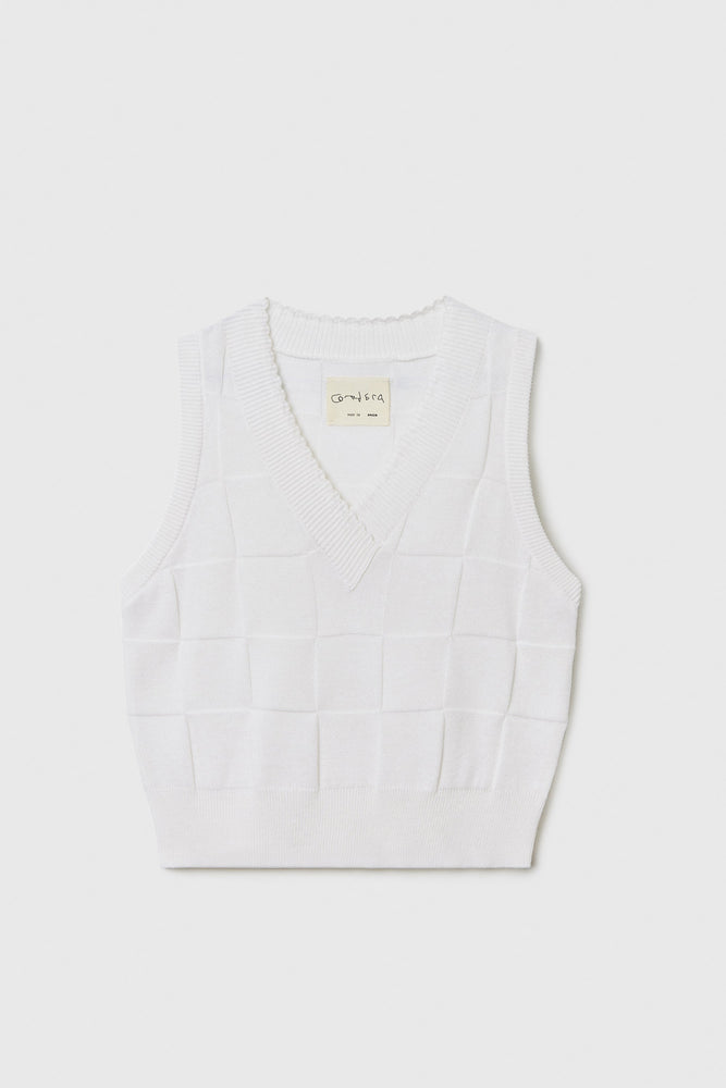 Cordera CHECKERED COTTON & CASHMERE WAISTCOAT  - WHITE