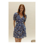 Emile & Ida WHITE AND BLUE FLORAL WRAP DRESS