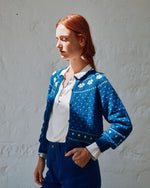 EMILE & IDA Camomille flowers jacquard cardigan - Royal