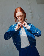 EMILE & IDA Camomille flowers jacquard cardigan - Royal