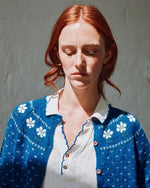 EMILE & IDA Camomille flowers jacquard cardigan - Royal