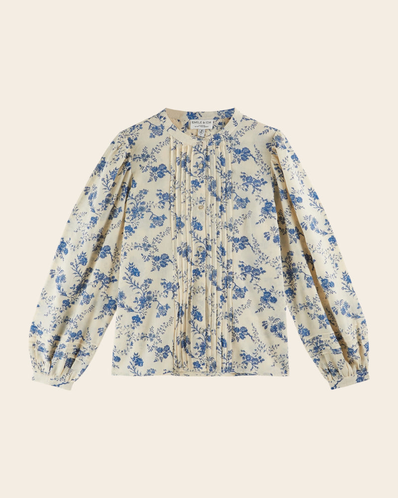EMILE & IDA Cecilia printed blouse - Ecru/Blue orchid
