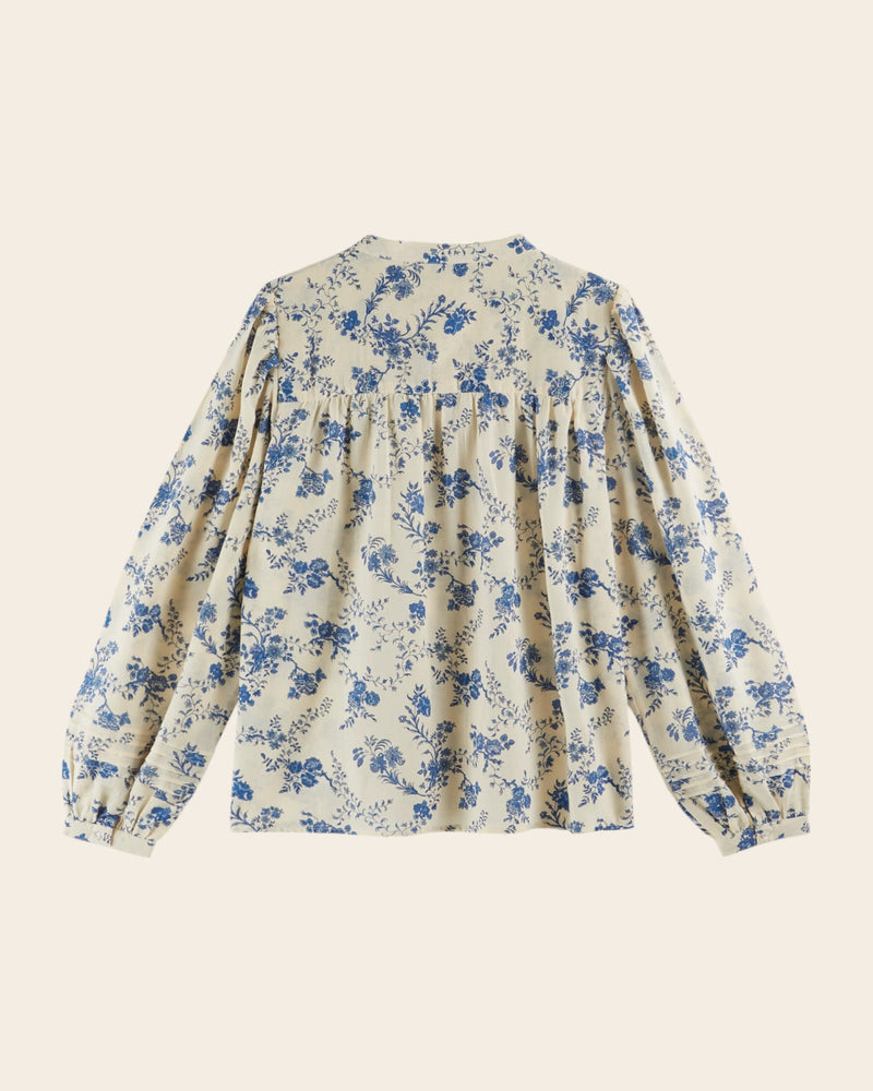 EMILE & IDA Cecilia printed blouse - Ecru/Blue orchid