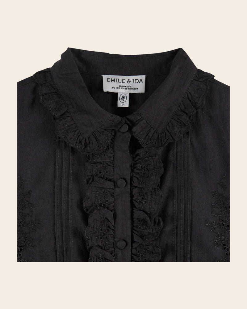EMILE & IDA Charline embroidered vintage blouse - Black