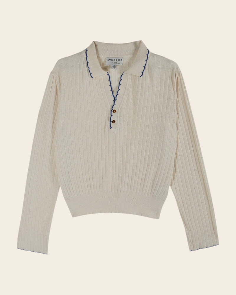 EMILE & IDA Cyrano pointelle polo - Cream