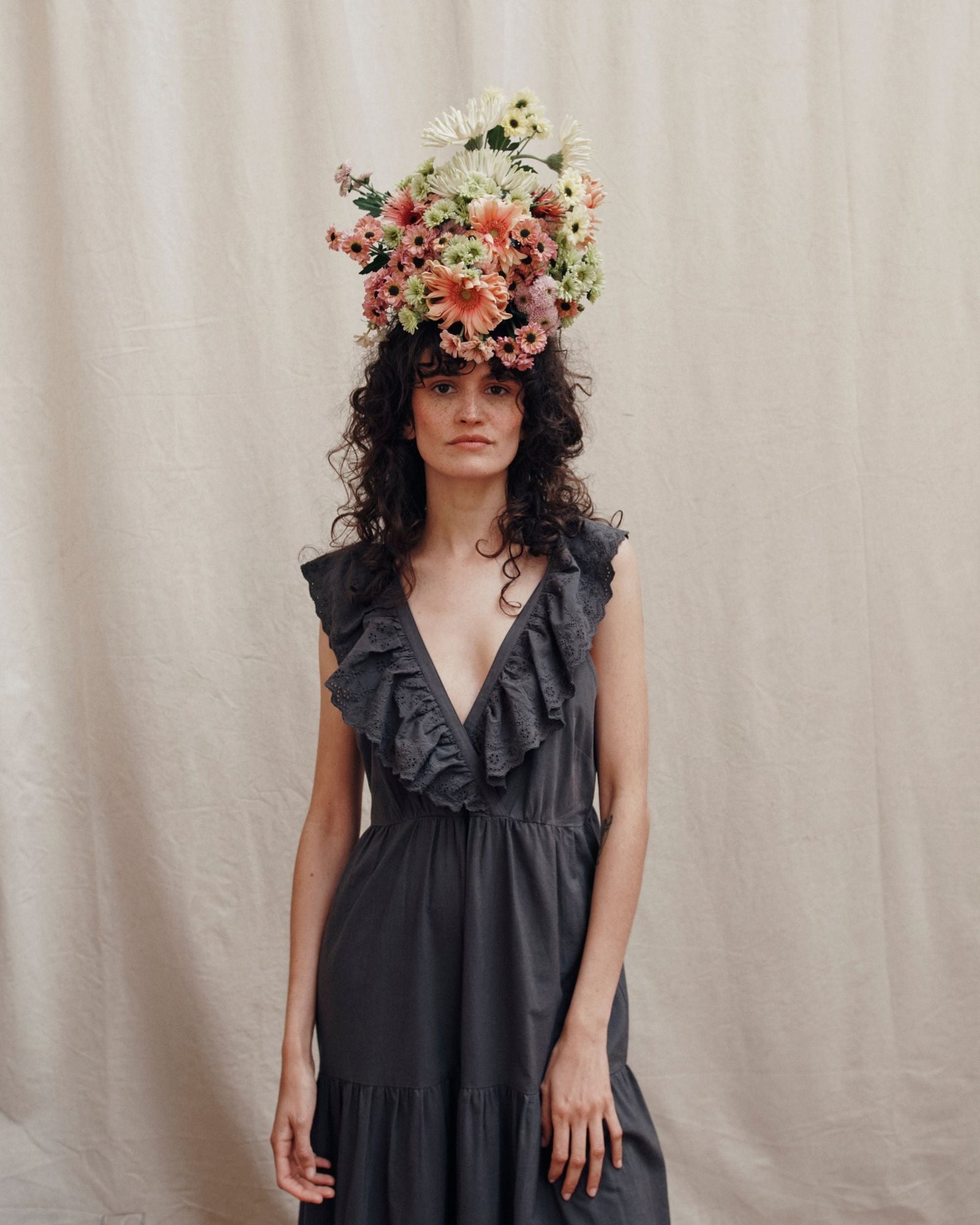 emile et ida brown vintage embroidered dress & English embroidery maxi Made in Portugal. BEST SELLING Chrome Hearts Dresses for Color:same as the photo