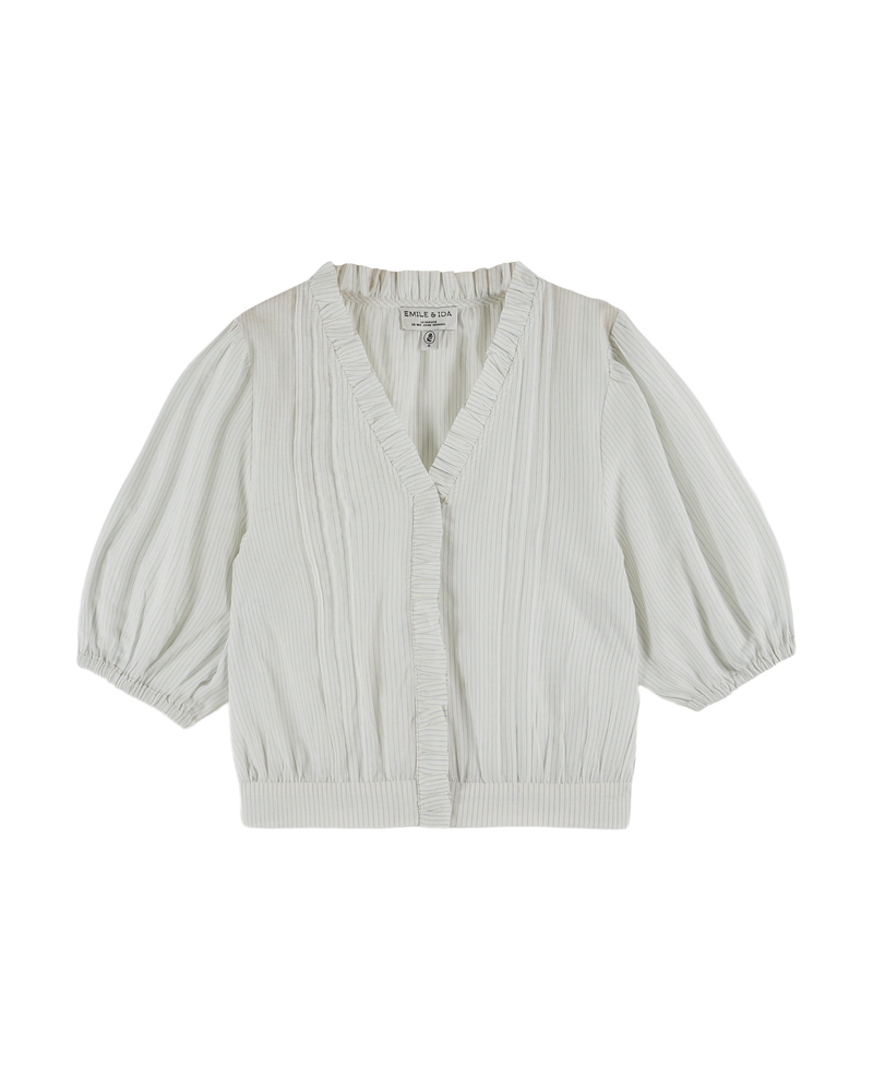 EMILE & IDA Striped ruffled blouse - Blue Sky stripes