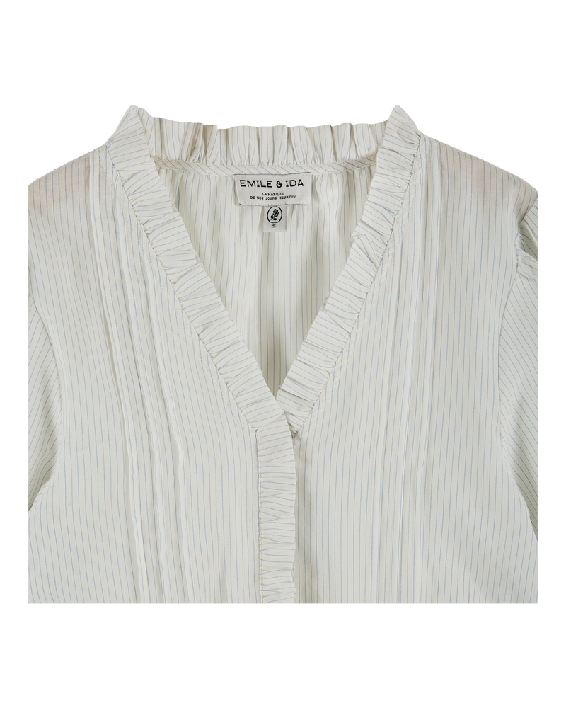 EMILE & IDA Striped ruffled blouse - Blue Sky stripes