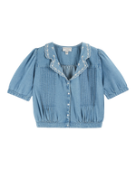 EMILE & IDA Light denim crop blouse
