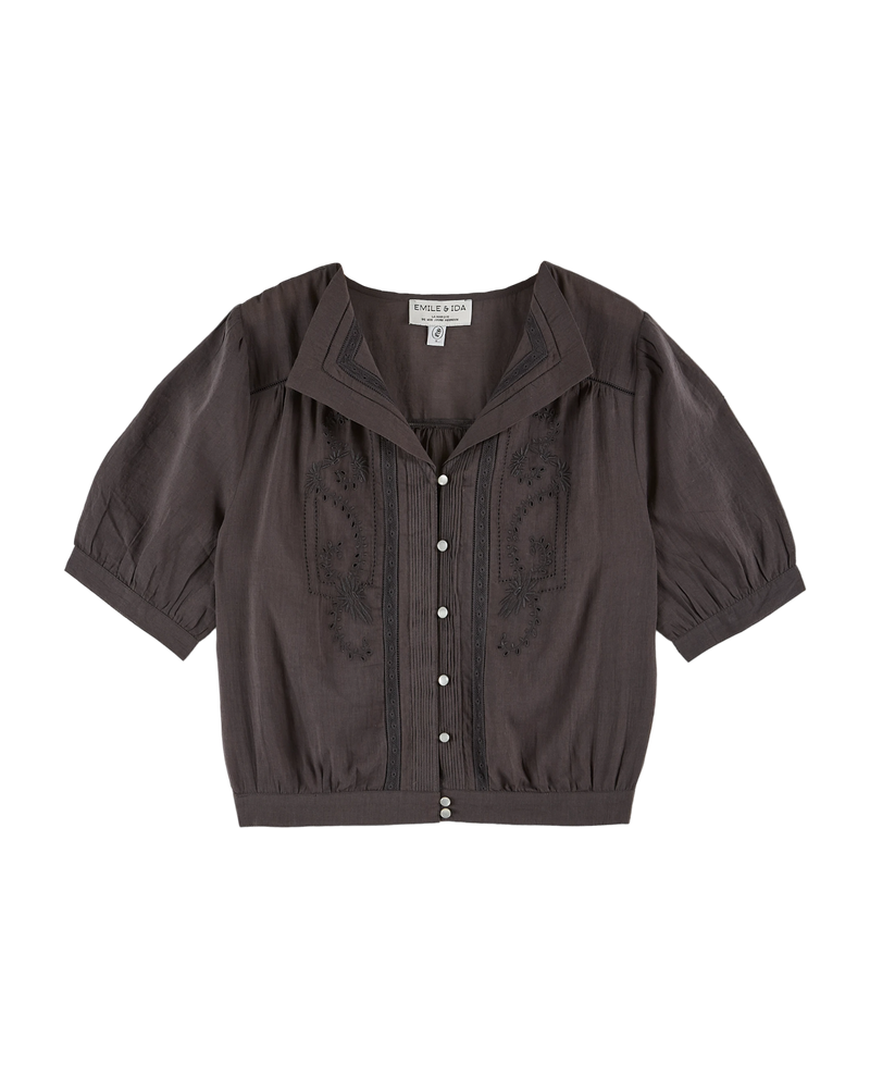 EMILE & IDA Vintage embroidered blouse - Asphalt Grey