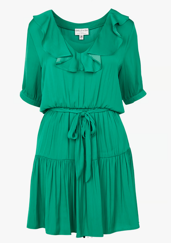 EMILE ET IDA Robe courte fluide en viscose | Vert- dress green