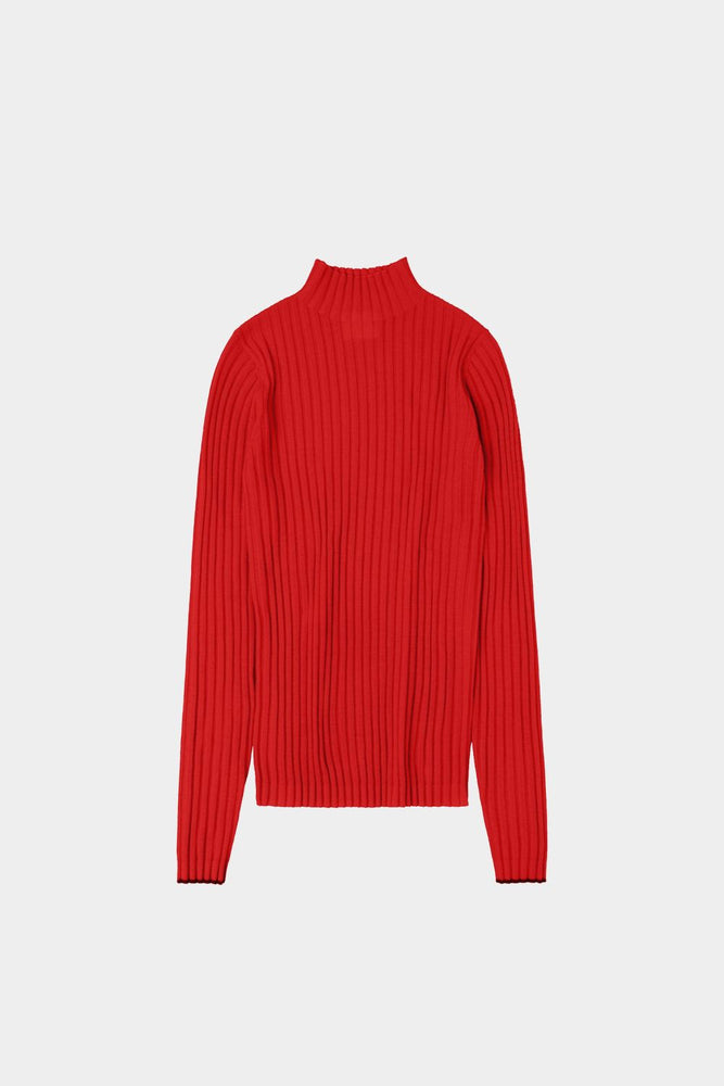 FUB High Neck Rib Blouse - Signal red