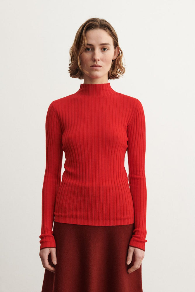 FUB High Neck Rib Blouse - Signal red