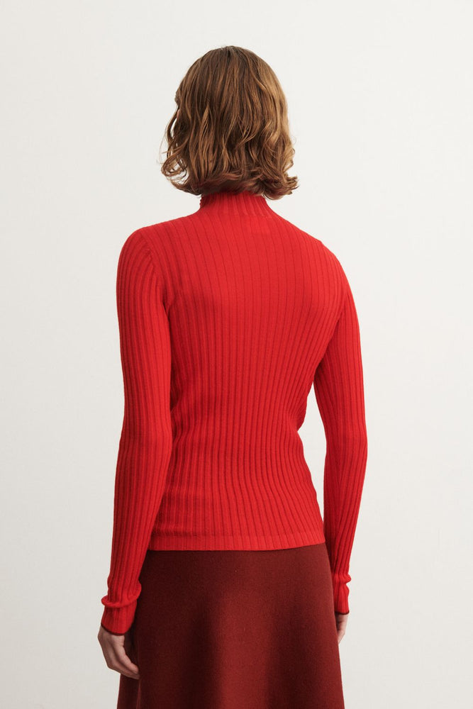 FUB High Neck Rib Blouse - Signal red