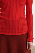 FUB High Neck Rib Blouse - Signal red