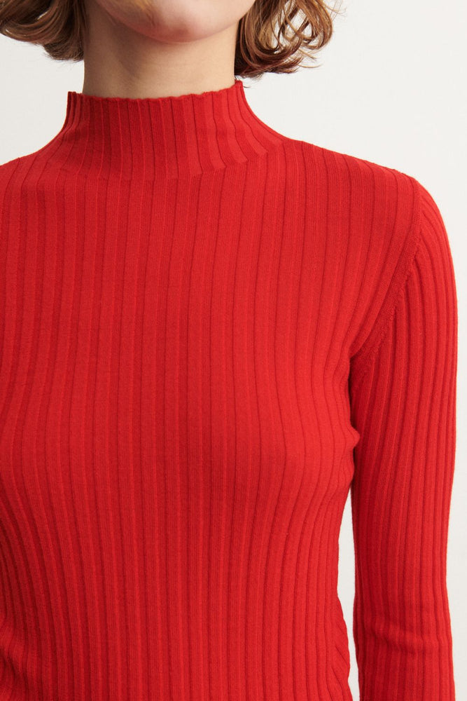 FUB High Neck Rib Blouse - Signal red