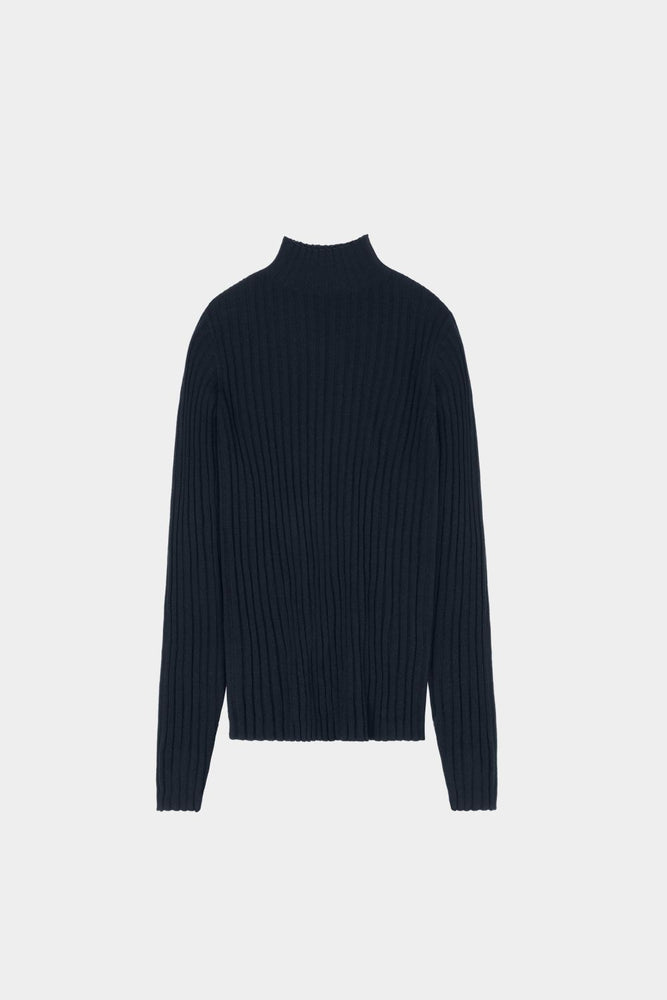 FUB High Neck Rib Blouse - Dark navy
