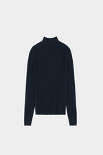 FUB High Neck Rib Blouse - Dark navy