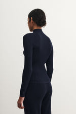 FUB High Neck Rib Blouse - Dark navy