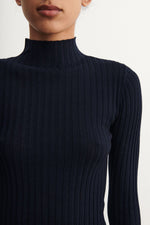 FUB High Neck Rib Blouse - Dark navy