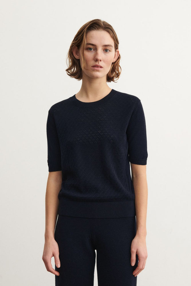 FUB Pointelle Tee - Dark navy