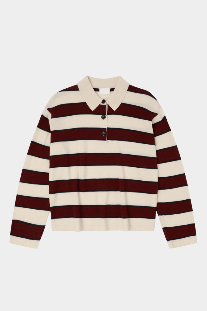FUB Striped polo - Ecru/cranberry