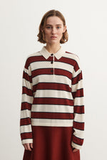 FUB Striped polo - Ecru/cranberry
