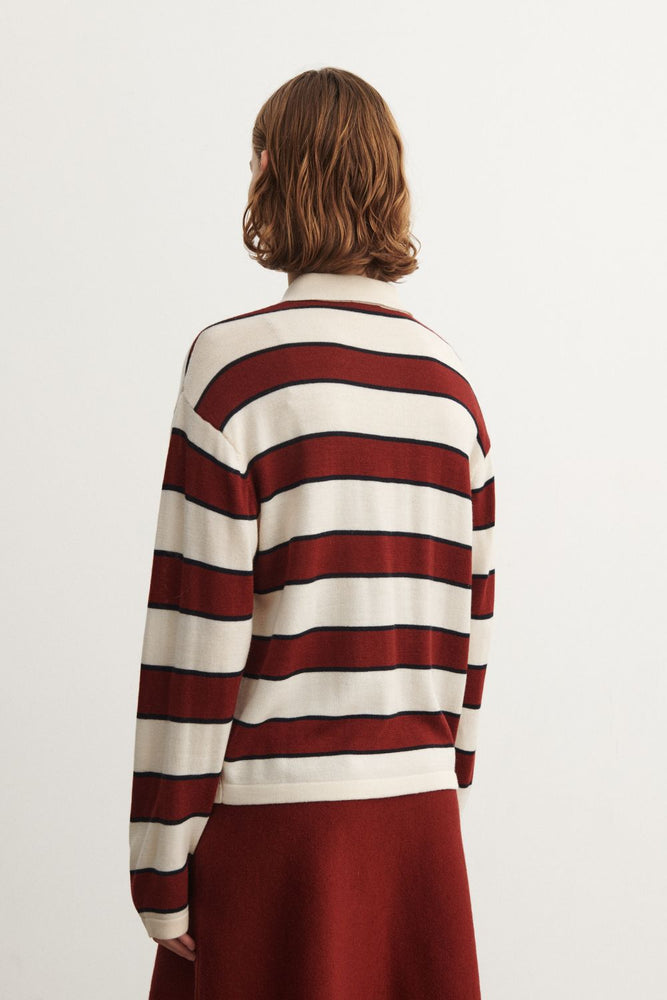 FUB Striped polo - Ecru/cranberry