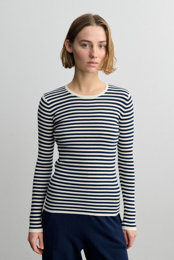 FUB Striped rib blouse - Ecru/Dark navy