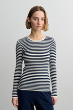 FUB Striped rib blouse - Ecru/Dark navy