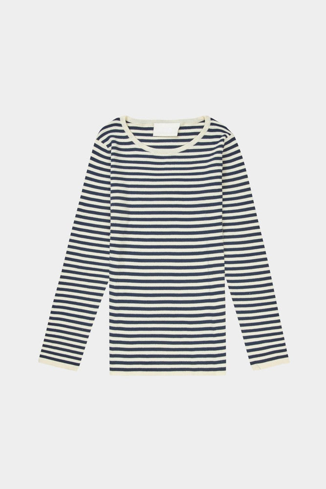 FUB Striped rib blouse - Ecru/Dark navy