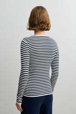 FUB Striped rib blouse - Ecru/Dark navy