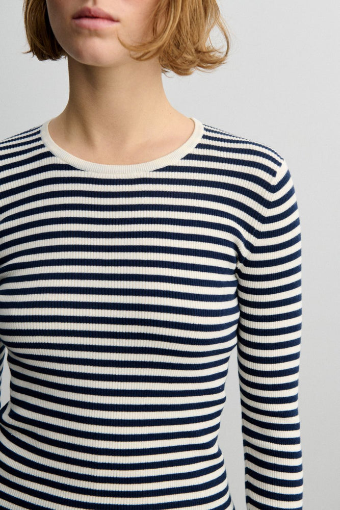 FUB Striped rib blouse - Ecru/Dark navy