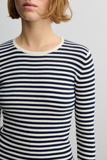 FUB Striped rib blouse - Ecru/Dark navy
