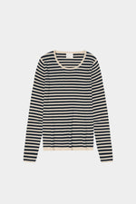 FUB Thin Rib Blouse - Ecru/Dark navy