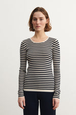 FUB Thin Rib Blouse - Ecru/Dark navy