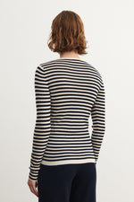 FUB Thin Rib Blouse - Ecru/Dark navy