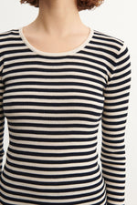 FUB Thin Rib Blouse - Ecru/Dark navy