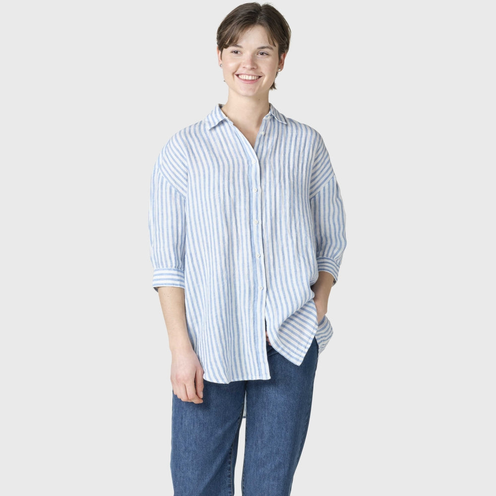 Klitmöller Collective Oline linen shirt - Cream/Light blue