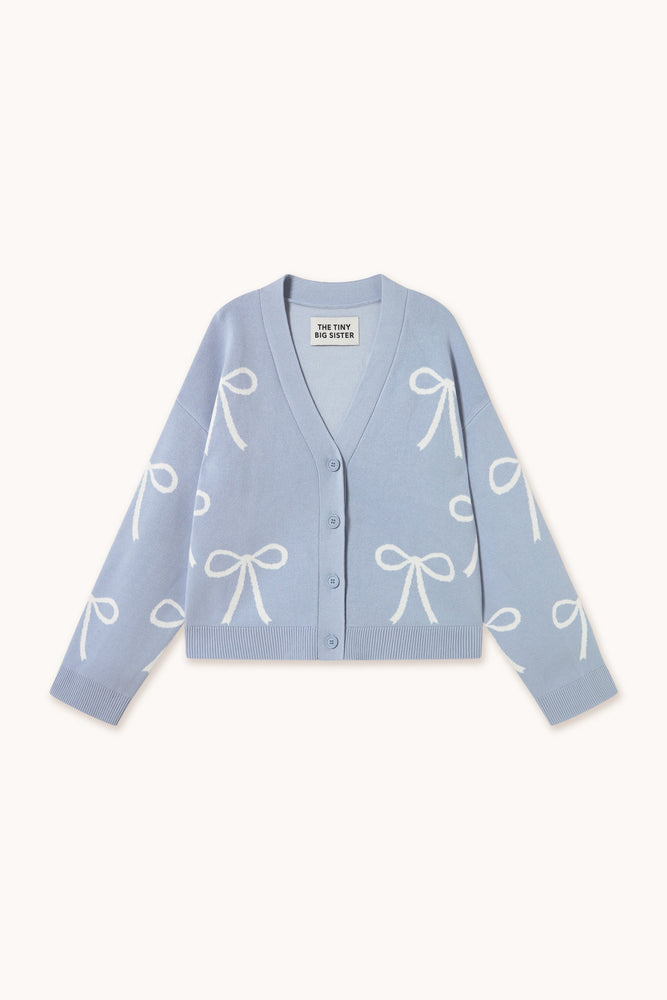 THE TINY BIG SISTER Bows jacquard cardigan - Pastel blue