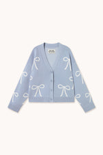 THE TINY BIG SISTER Bows jacquard cardigan - Pastel blue