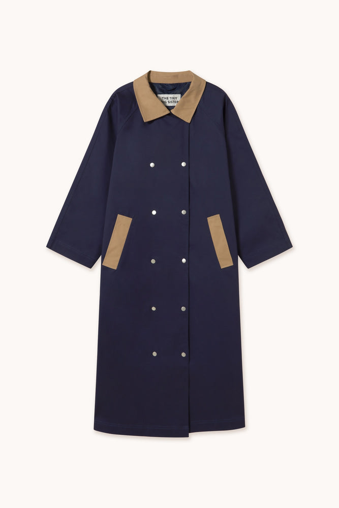 THE TINY BIG SISTER Color block trench coat - Navy