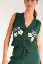 THE TINY BIG SISTER Strawberries Patric vest - Dark emerald