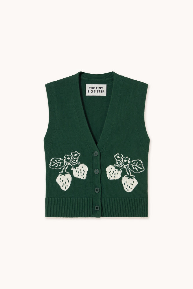THE TINY BIG SISTER Strawberries Patric vest - Dark emerald