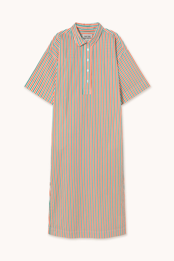 THE TINY BIG SISTER Striped shirt dress - Emerald/Orange-red
